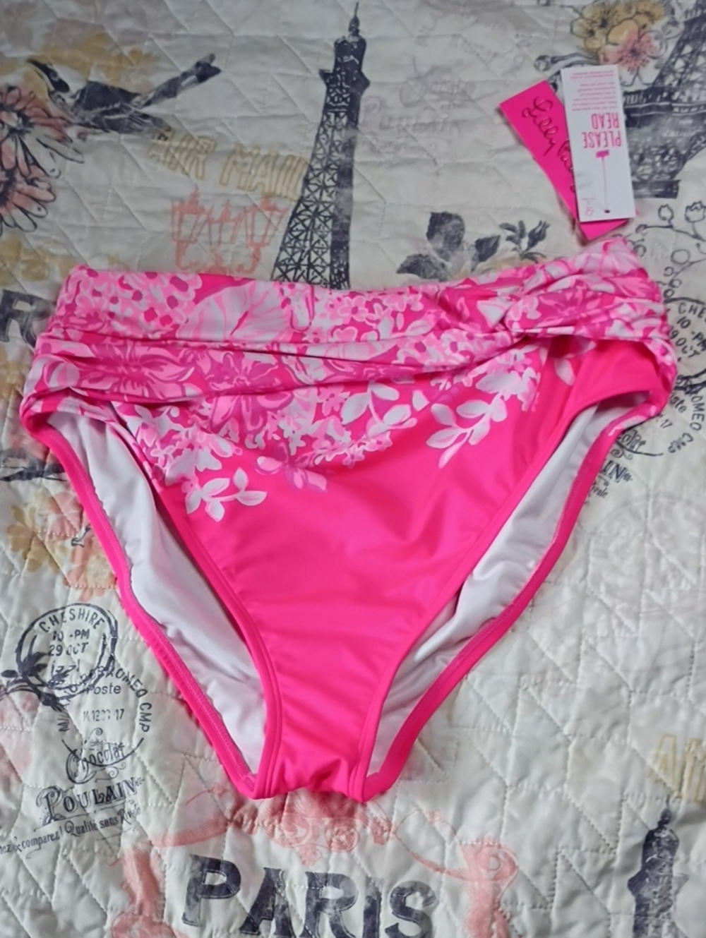 NWT Lilly Pulitzer Hot Pink Floral High-Waist Bikini Bottom Size (14)